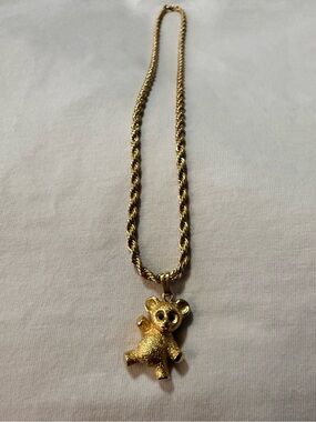 Vintage Monet Signed Teddy Bear charm and necklace chain